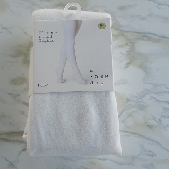 Flat Knit Fleece Lined Tights Ivory Medium Large